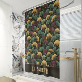 Elegant Ginkgo Patroon Monogram Naam Juweel Tinten Douchegordijn