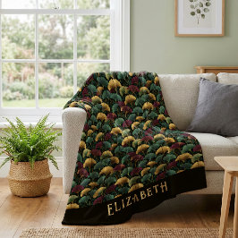 Elegant Ginkgo Patroon Monogram Naam Juweel Tinten Fleece Deken