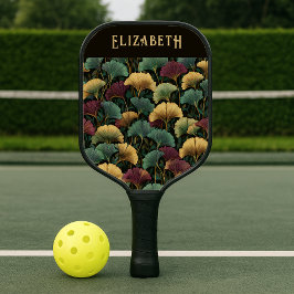 Elegant Ginkgo Patroon Monogram Naam Juweel Tinten Pickleball Paddle