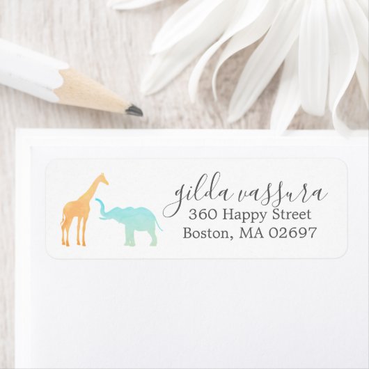 Elegant Giraffe Elephant Baby shower Etiket (Insitu)