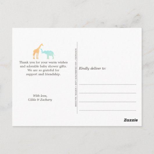 Elegant Giraffe Elephant Baby shower Hartelijk dan Briefkaart (Achterkant)