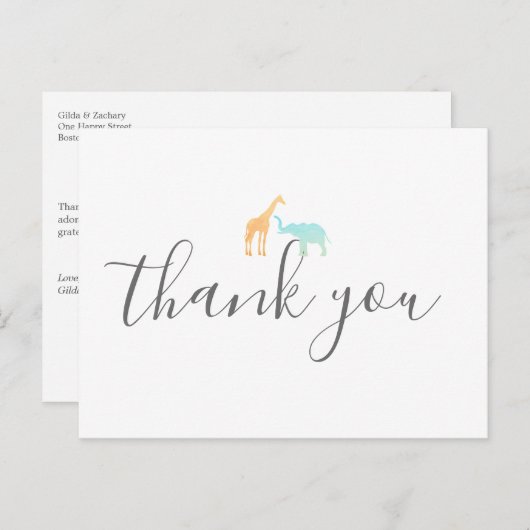 Elegant Giraffe Elephant Baby shower Hartelijk dan Briefkaart (Voorkant / Achterkant)