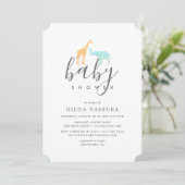 Elegant Giraffe Elephant Baby shower Invitation Kaart (Staand voorkant)