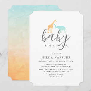 Elegant Giraffe Elephant Baby shower Invitation Kaart