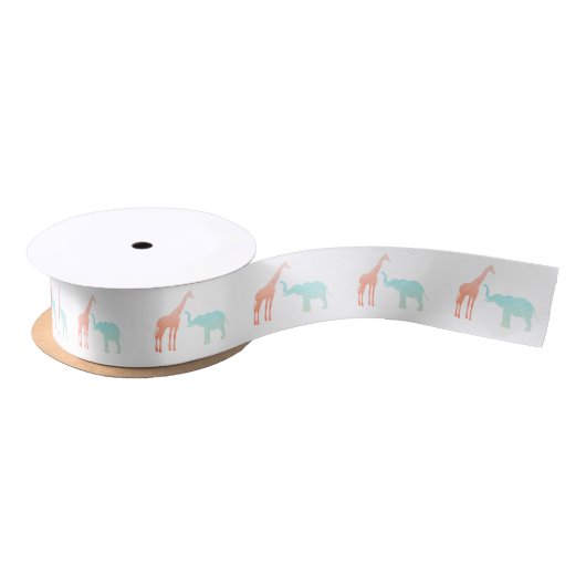 Elegant Giraffe Elephant Baby shower Satijnen Lint (Spoel)