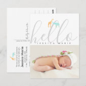Elegant Giraffe Elephant Birth Announement Briefkaart (Voorkant / Achterkant)