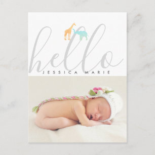 Elegant Giraffe Elephant Birth Announement Briefkaart