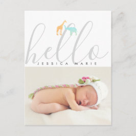 Elegant Giraffe Elephant Birth Announement Briefkaart