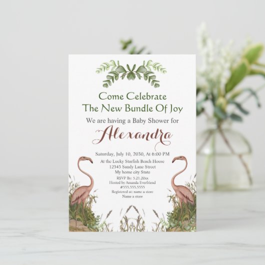 Elegant Giraffe Pink Floral Baby shower uitnodigin (Staand voorkant)