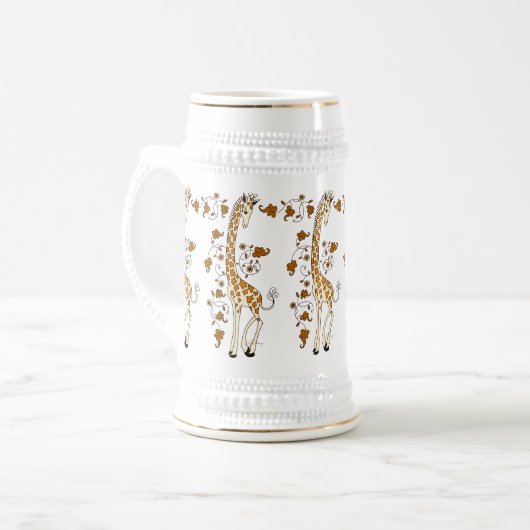 Elegant giraffes gold and white beer stein bierpul (Voorkant links)