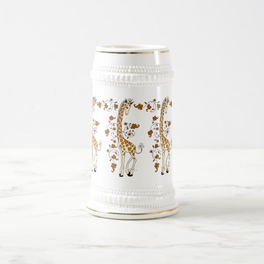 Elegant giraffes gold and white beer stein bierpul (Center)