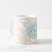 Elegant girale beige florale monogram koffiemok (Voorkant links)