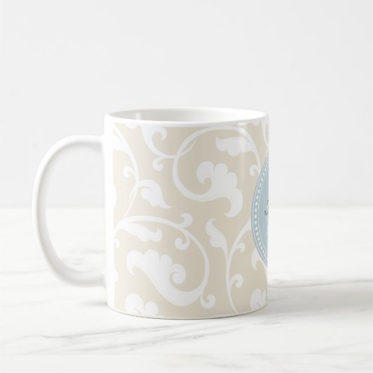 Elegant girale beige florale monogram koffiemok (Links)