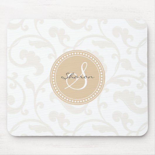 Elegant girale beige florale monogram muismat (Voorkant)