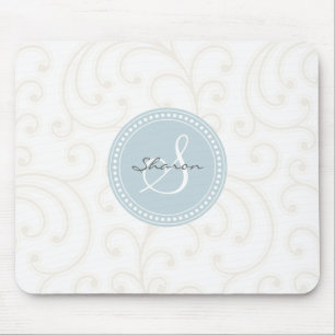 Elegant girale beige witte florale monogram muismat