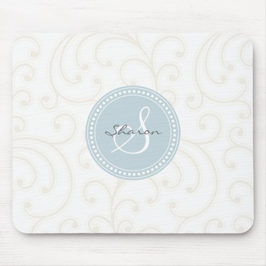 Elegant girale beige witte florale monogram muismat (Voorkant)