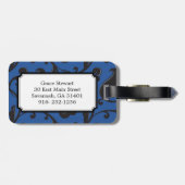 Elegant girale blauw bloemmonogram bagagelabel (Achterkant horizontaal)