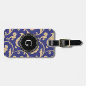 Elegant girale blauw bloemmonogram bagagelabel (Voorkant horizontaal)