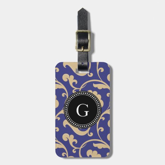 Elegant girale blauw bloemmonogram bagagelabel (Voorkant verticaal)