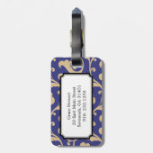 Elegant girale blauw bloemmonogram bagagelabel (Achterkant verticaal)