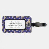 Elegant girale blauw bloemmonogram bagagelabel (Achterkant horizontaal)