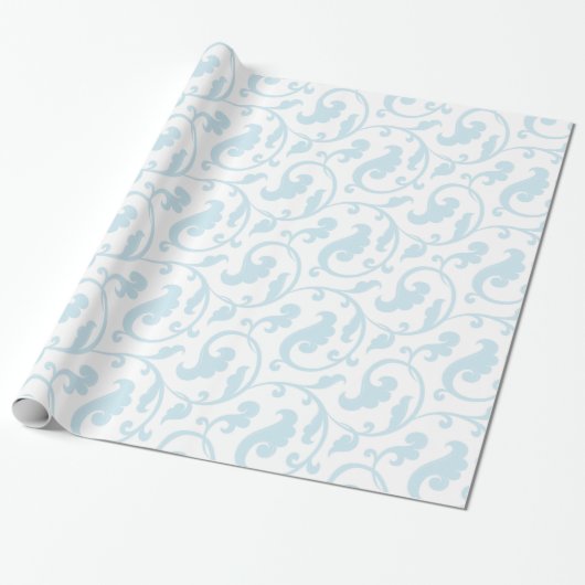 Elegant girale blauw bloemmonogram cadeaupapier (Uitgerold)