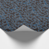 Elegant girale blauw bloemmonogram cadeaupapier (Hoek)
