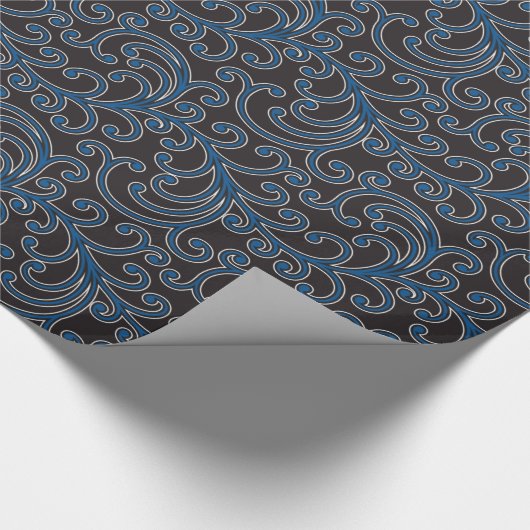 Elegant girale blauw bloemmonogram cadeaupapier (Hoek)