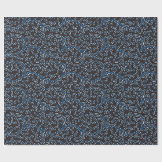 Elegant girale blauw bloemmonogram cadeaupapier (Vlak)