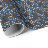 Elegant girale blauw bloemmonogram cadeaupapier (Rol Hoek)