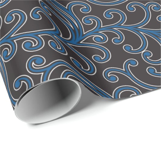 Elegant girale blauw bloemmonogram cadeaupapier (Rol Hoek)