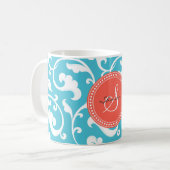 Elegant girale blauw bloemmonogram koffiemok (Voorkant links)