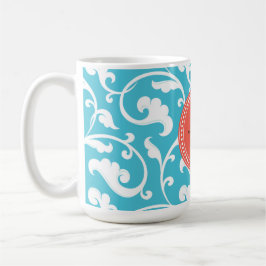 Elegant girale blauw bloemmonogram koffiemok