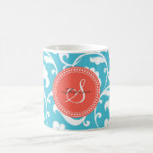 Elegant girale blauw bloemmonogram koffiemok (Center)
