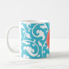 Elegant girale blauw bloemmonogram koffiemok