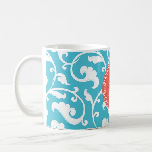 Elegant girale blauw bloemmonogram koffiemok (Links)