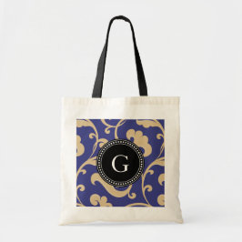 Elegant girale blauw bloemmonogram tote bag