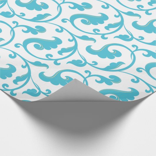 Elegant girale blauwgroen blauw bloemmonogram cadeaupapier (Hoek)