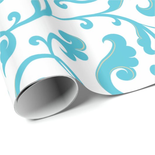 Elegant girale blauwgroen blauw bloemmonogram cadeaupapier (Rol Hoek)
