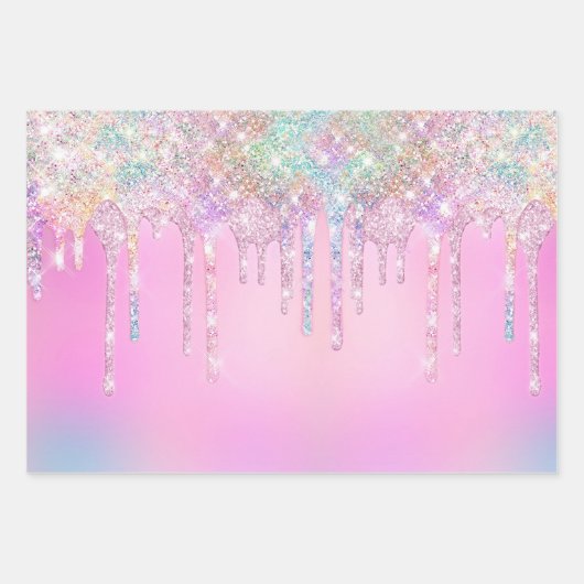 Elegant girale druppelaar roze glitter inpakpapier vel (Voorkant)