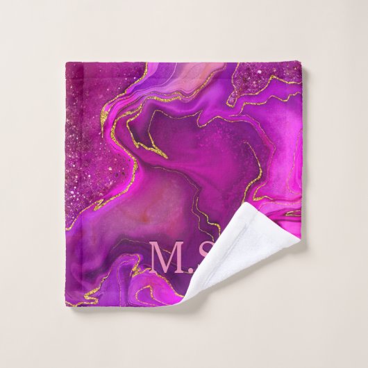 Elegant girale faux glitter marmer monogram bad handdoek (Wasdoekje)
