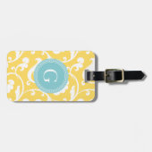 Elegant girale gele florale monogram bagagelabel (Voorkant horizontaal)