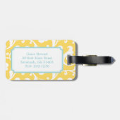 Elegant girale gele florale monogram bagagelabel (Achterkant horizontaal)