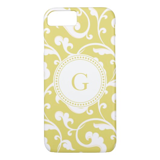 Elegant girale gele florale monogram Case-Mate iPhone case (Achterkant)
