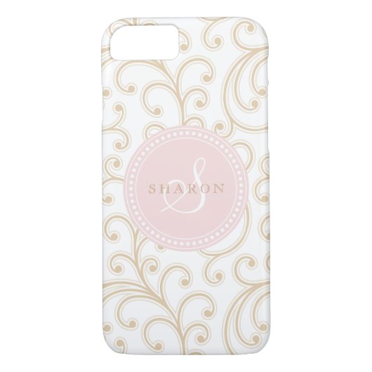 Elegant girale goudroze florale monogram Case-Mate iPhone case (Achterkant)
