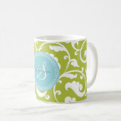 Elegant girale groen bloemenmonogram koffiemok (Voorkant rechts)