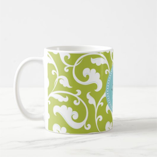 Elegant girale groen bloemenmonogram koffiemok (Links)