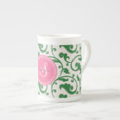 Elegant girale groen bloemenmonogram porselein kop (Voorkant rechts)