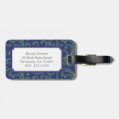 Elegant girale groene blauwe florale monogram bagagelabel (Achterkant horizontaal)
