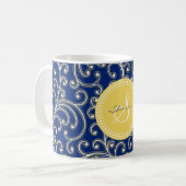 Elegant girale koninklijk blauw bloemmonogram koffiemok (Voorkant links)